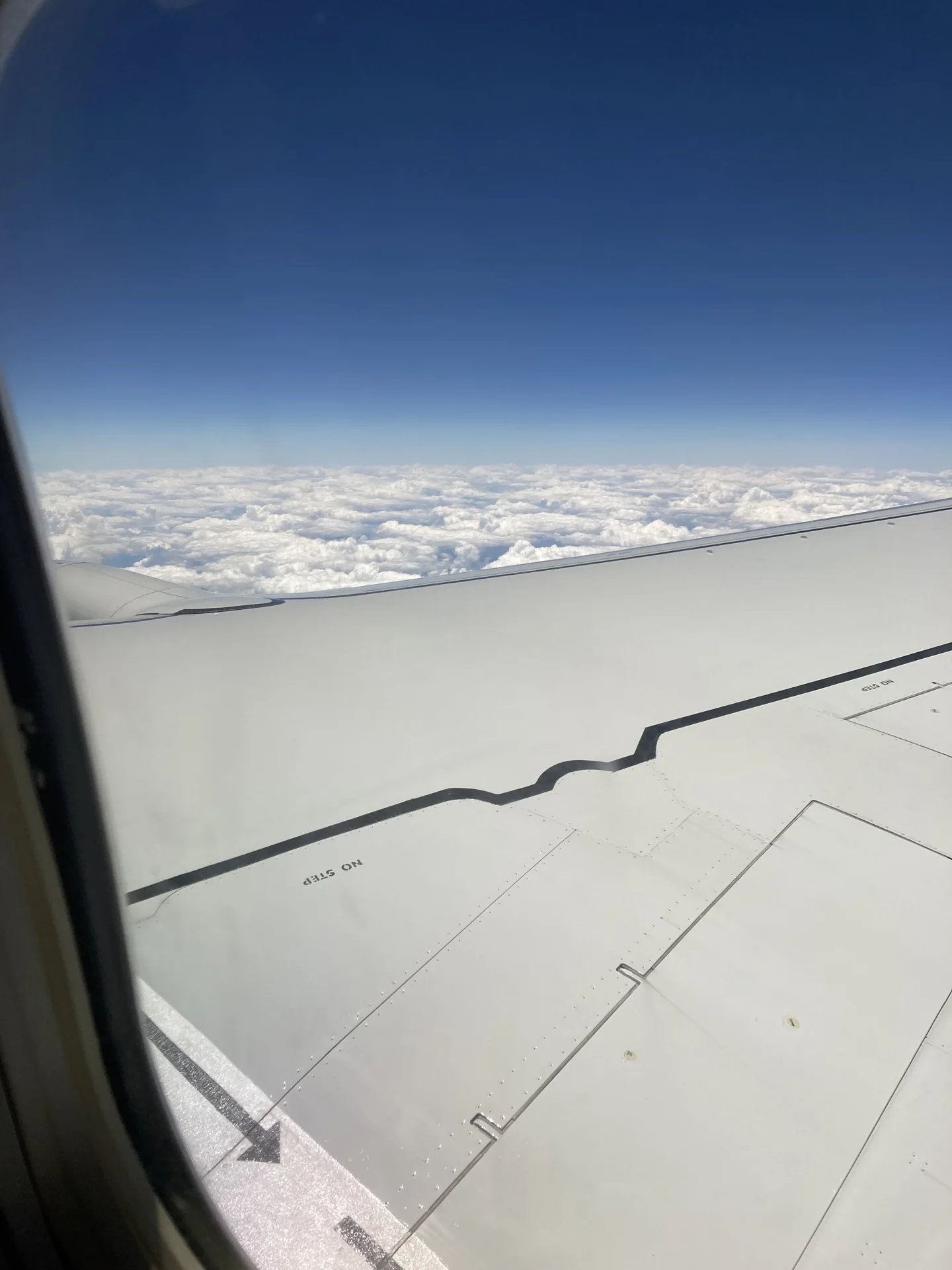 An unbranded aircraft wing above clouds, illustrating the aviation market